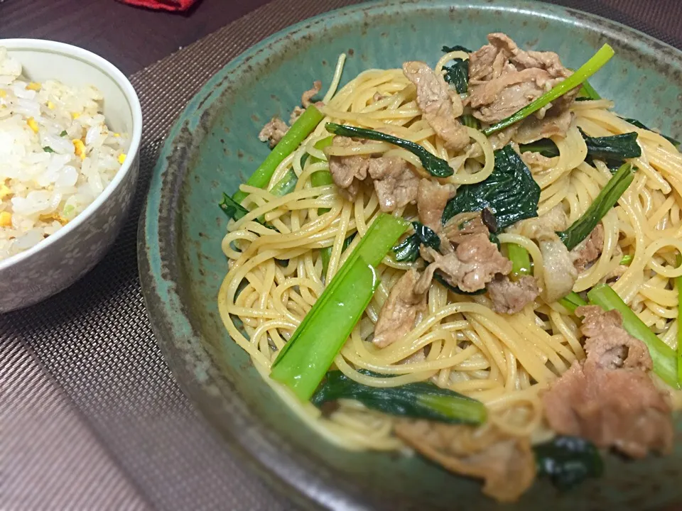 小松菜と豚肉のバター醤油スパゲティ|Rinさん