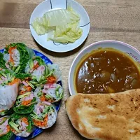 Snapdishの料理写真:カレー&ナンでディナー🍷🌙✨
野菜たっぷり生春巻☆
白菜のおひたし🎶|田村 しおりさん