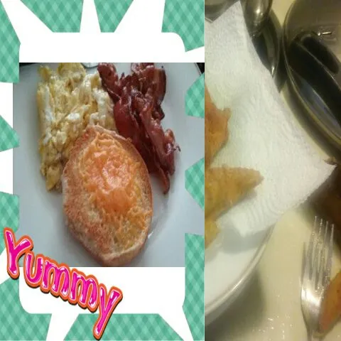 scrambled eggs & bacon & chez on  butter  bun toast  my country  breakfast|Carolyn Sincere Marshallさん