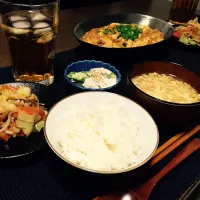 麻婆豆腐
野菜炒め
オクラの蟹マヨがけ
新玉ねぎのかきたま味噌汁|きゃなこさん