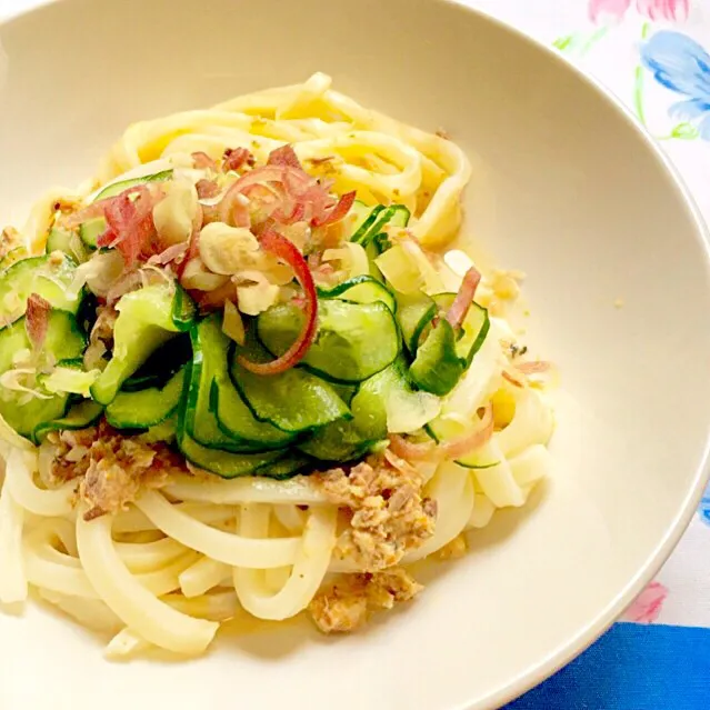 サバ味噌缶と豆乳ダレの冷やしうどん|サガンさん