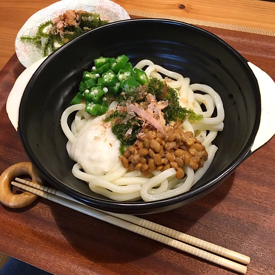 2016.6.3 晩御飯は大好きネバネバ冷やしうどん 海ぶどうものっけ盛り|あっきーよさん