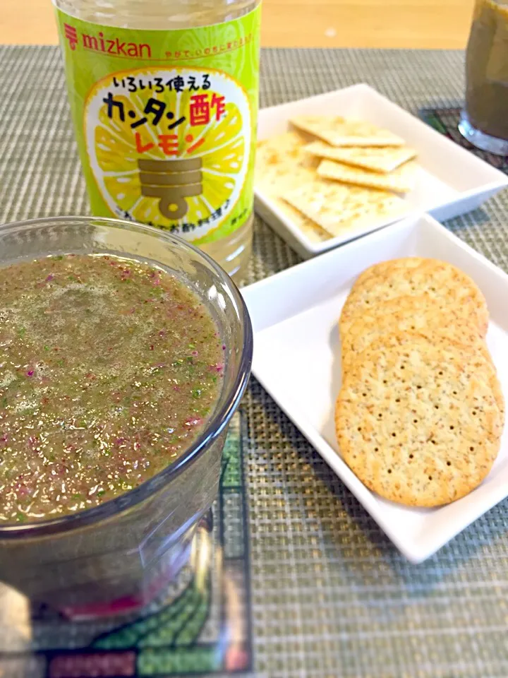 いろいろ使えるカンタン酢レモンで野菜と果物の冷製スープ風|こぐまさん