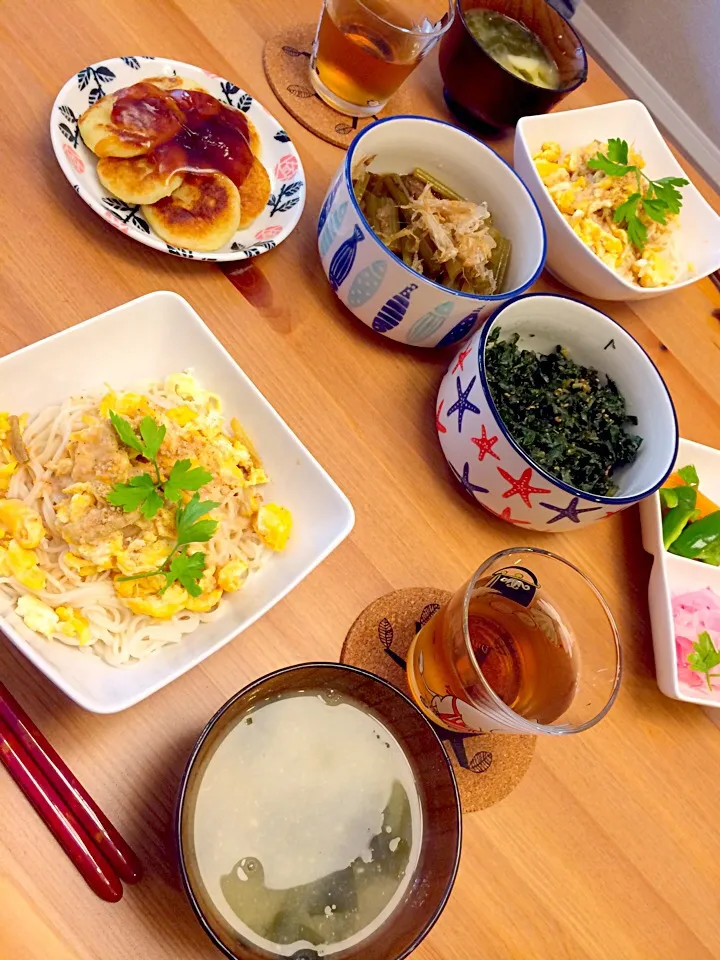 6月4日のお昼ご飯👨👩生姜入り卵とじのっけそうめん、ゴマドレで！|Sanjiさん