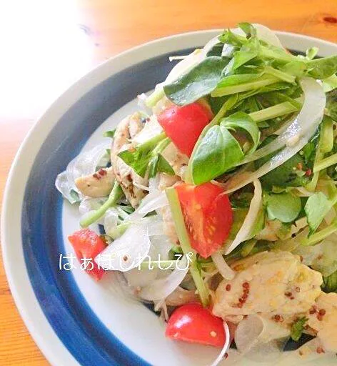 新玉とそらまめ豆苗とチキンのサラダ仕立て✿ by はぁぽじ｜簡単作り方/料理検索の楽天レシピ|はぁぽじさん