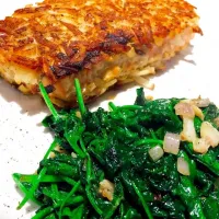 Potato encrusted wild salmon. Garlic spinach.  Wa|ted mantasさん