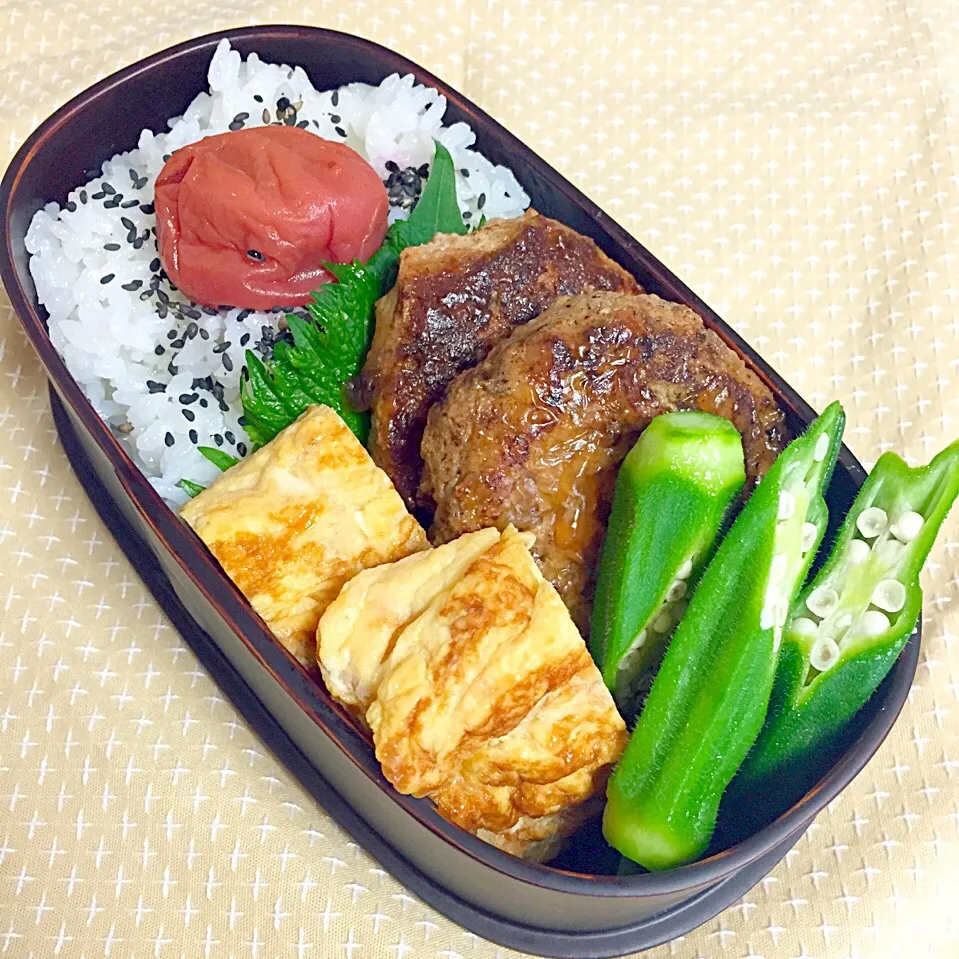 本日のお弁当:和風ハンバーグ、茹でオクラ、卵焼き|みみこさん