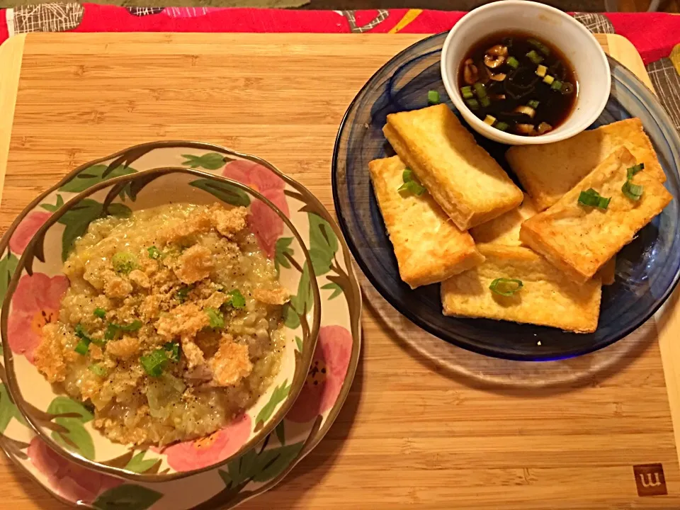 Arroz caldo & crispy tofu with garlic cider soy dipping sauce|🌺IAnneさん