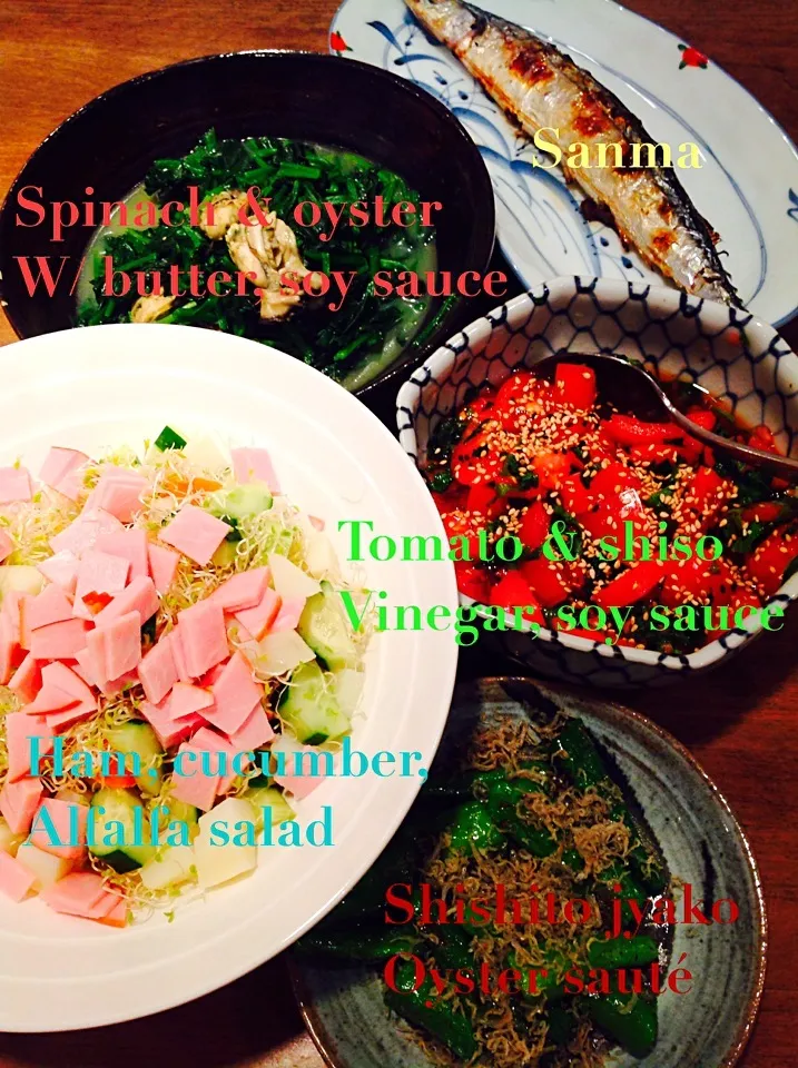 牡蠣とほうれん草バターガーリック炒め&🍅シソとゴマ酢醤油ごま油和えご飯🍴|Chef Ak🍷koさん