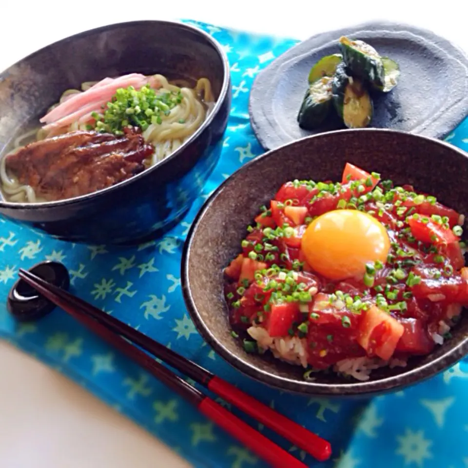 まぐろとトマトのユッケ丼＆ソーキそば|miffy・x・さん