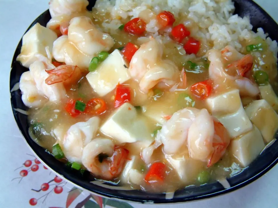 shrimp and tofu over rice|steven z.y.さん