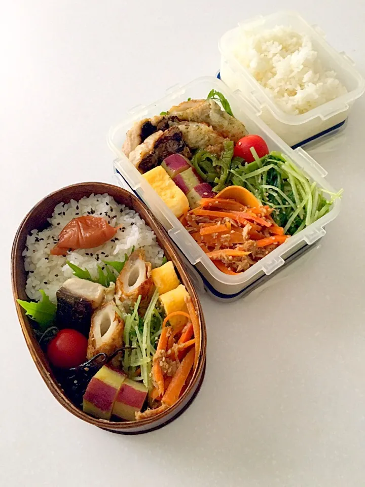 Snapdishの料理写真:夫婦弁当
   ◎鰆の醤油漬け&ちくわの磯辺揚げ◎|やっこさん