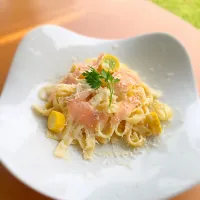 ズッキーニと生ハムの生パスタ(パルミジャーノチーズがけ)|かおるさん