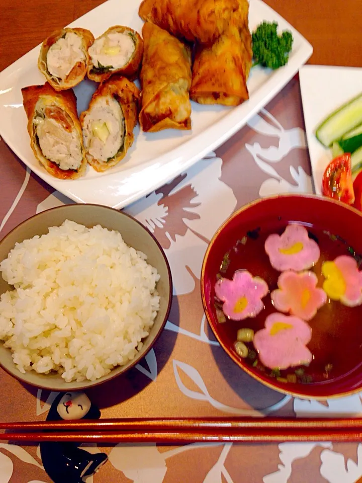 鶏胸肉と梅肉  鶏胸肉とチーズの大葉春巻き|アパッチさん