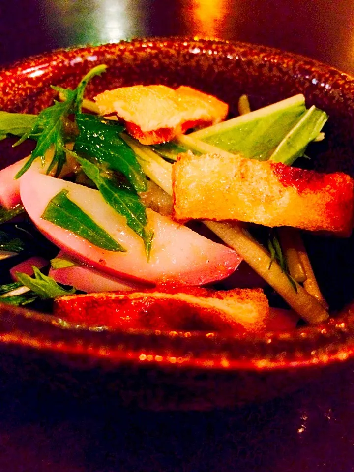 水菜とカマボコと焼いた油揚げのワサビドレッシング和え|Hitoさん