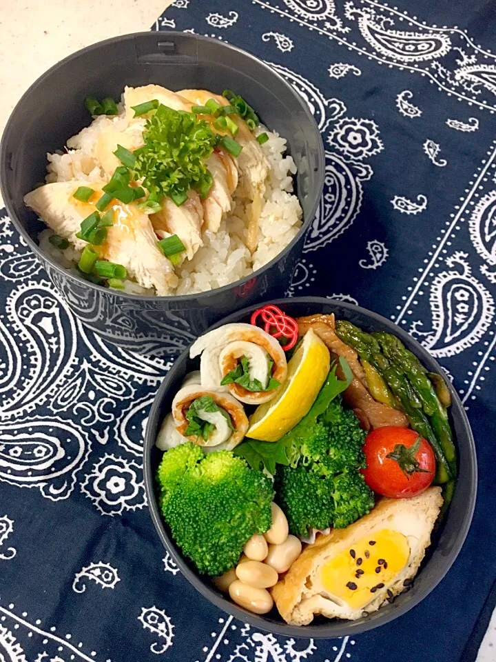 高校男子弁当🏉
✴︎豚肉とアスパラの塩炒め
✴︎卵入り油揚げの煮物
✴︎ブロッコリーとお豆のサラダ
✴︎竹輪のしそ巻き
✴︎シンガポールチキンライス|emisanさん