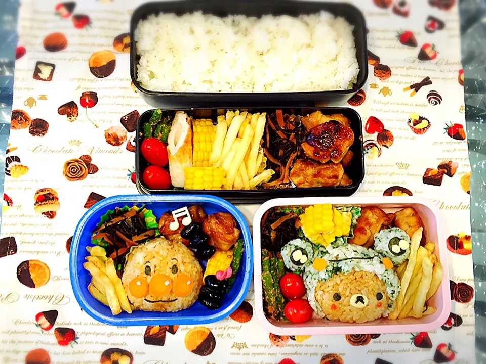 Snapdishの料理写真:かえるリラックマとアンパンマンのお弁当☆|makoryuneさん