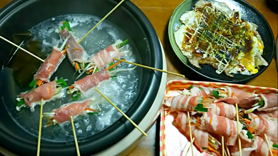 豚バラの野菜巻き巻き鍋🍲|りいすけさん