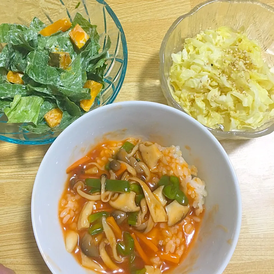 しめじとエリンギのあんかけ丼
サラダ
キャベツの和え物|あきえさん