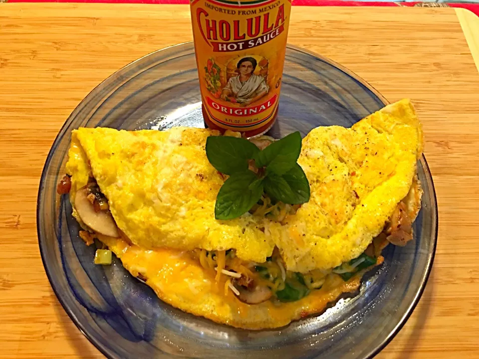 Spinach~Mushrooms~Crumbled bacon~scallion omelette|🌺IAnneさん