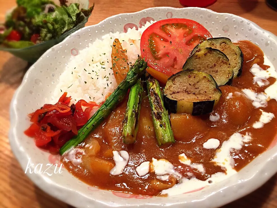 6/9 うちのご飯ŧ‹"((｡´ω`｡))ŧ‹"❤️夏野菜カレ〰😋|kazu★さん