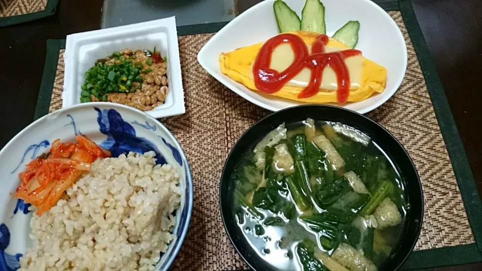 オムレツ＆納豆＆ほうれん草の味噌汁|まぐろさん