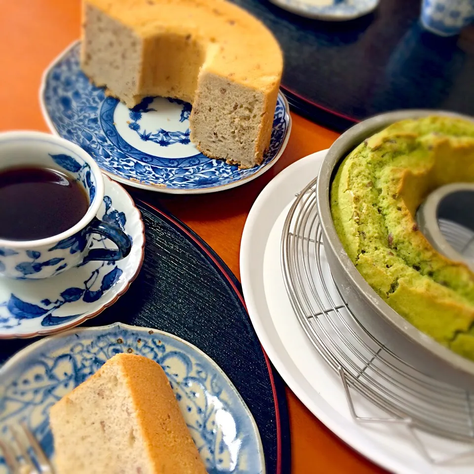 あんこシフォンにあんこ抹茶パウンドケーキ♪|ましてさん