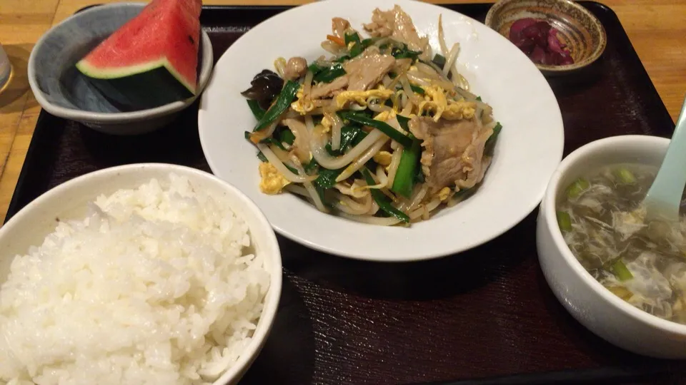 肉・ニラ・卵炒め定食|おっちさん