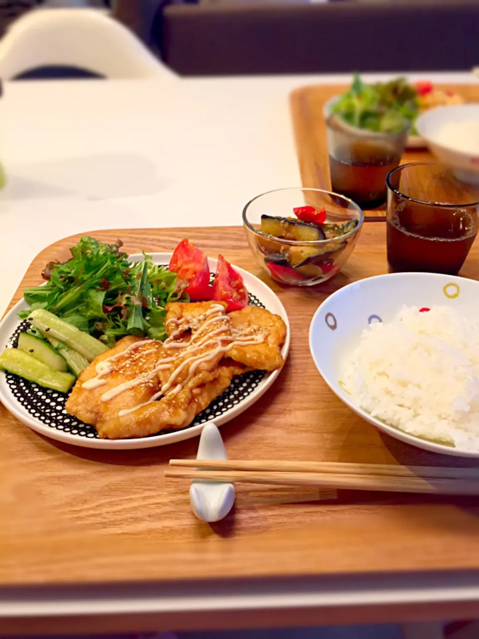 夜ご飯🌟胸肉の照り焼き,ナスとピーマンの揚げ浸し|ともさん