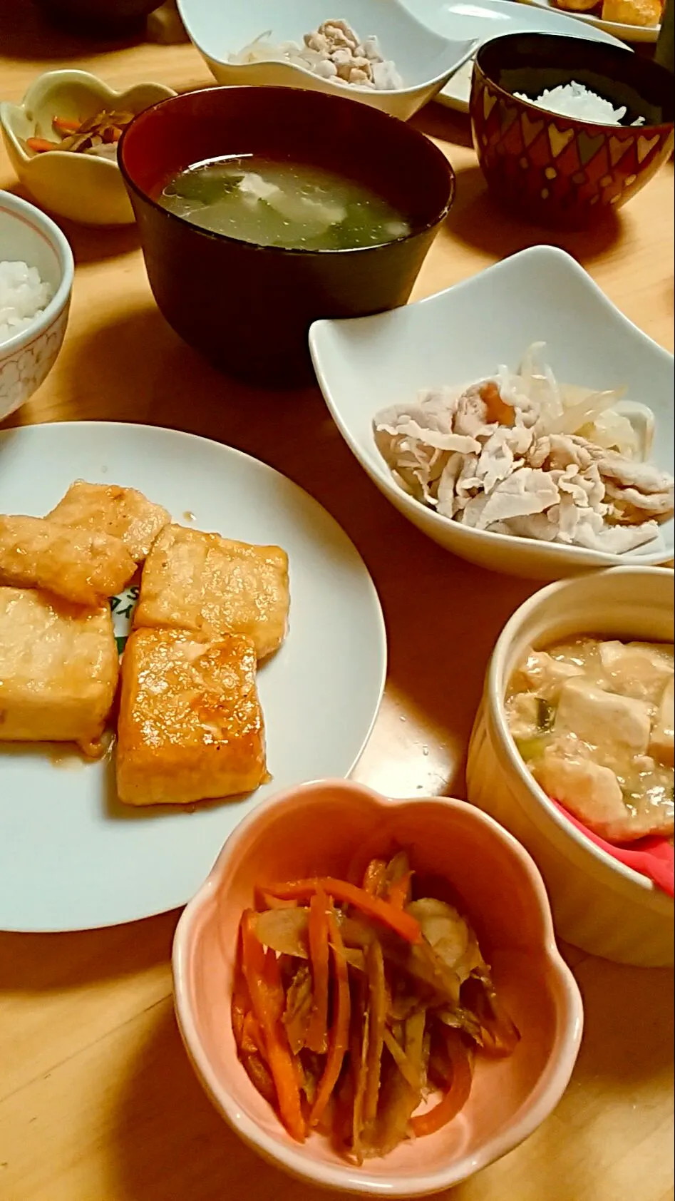 豆腐と胸肉の照り焼き💕
金平牛蒡💕
冷しゃぶ💕
豆腐とワカメのスープ💕
昨夜の残りの麻婆豆腐💕|R-Kさん