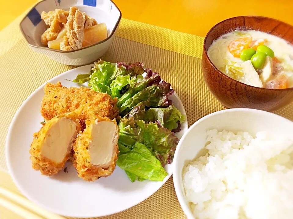 豚バラカツ豆腐と春雨と豆乳のスープ(キスマイブサイク参考)･大根と油揚げの煮物|tokkoさん