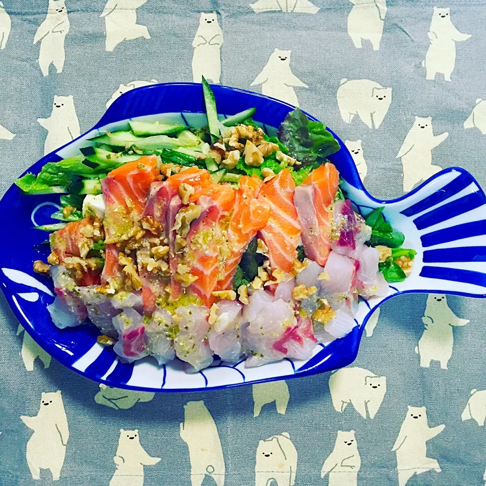 真鯛とサーモンのカルパッチョ🐟|M子⁽⁽ ◟(∗ ˊωˋ ∗)◞ ⁾⁾さん