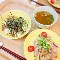 鯛の漬け丼＆冷しゃぶサラダで簡単よるごはん🌠|nonnonさん