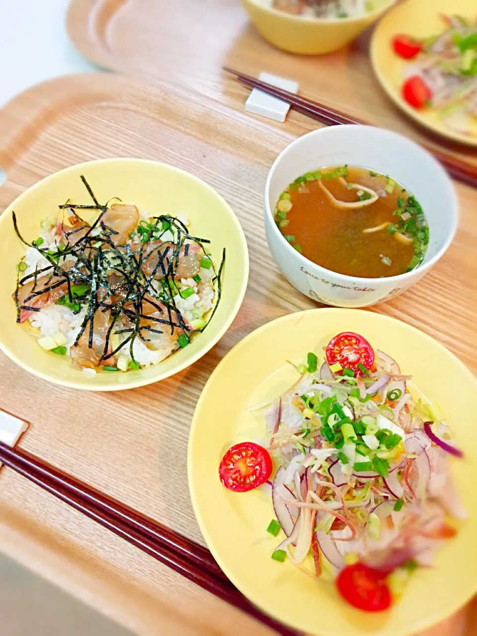 鯛の漬け丼＆冷しゃぶサラダで簡単よるごはん🌠|nonnonさん