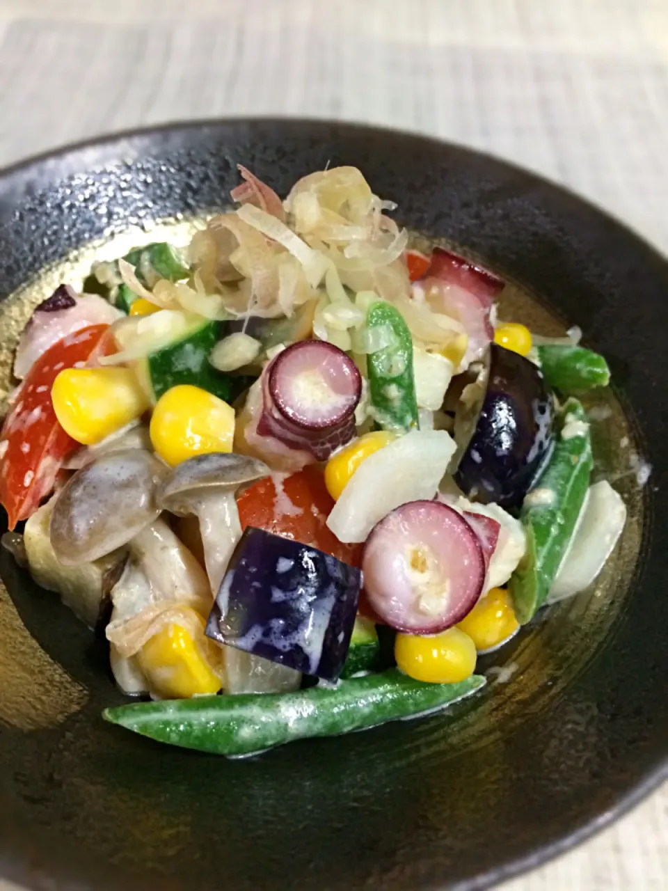 おちゃわんさんの料理 蛸と夏野菜のサラダ〜柚子こしょう味で👍🏻勝手に九宝サラダと命名😁|あまねこ🌿さん