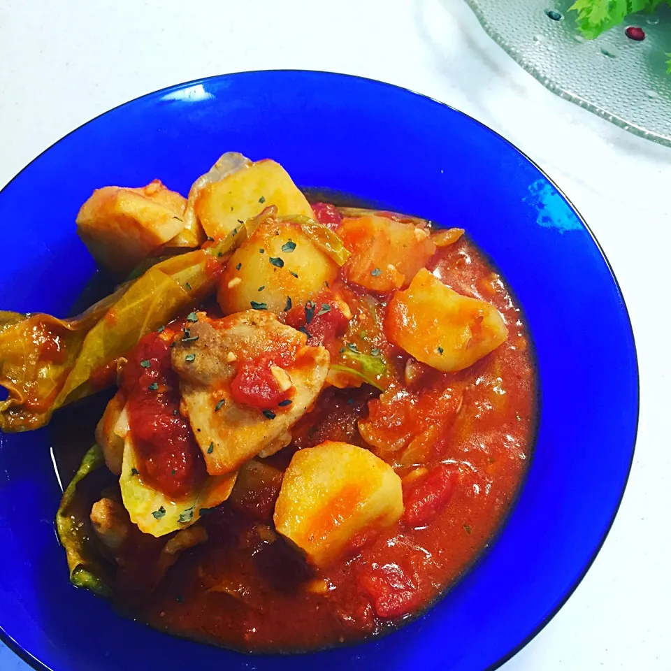 今日の晩御飯❁鶏もも肉のトマト煮込み♡|M子⁽⁽ ◟(∗ ˊωˋ ∗)◞ ⁾⁾さん