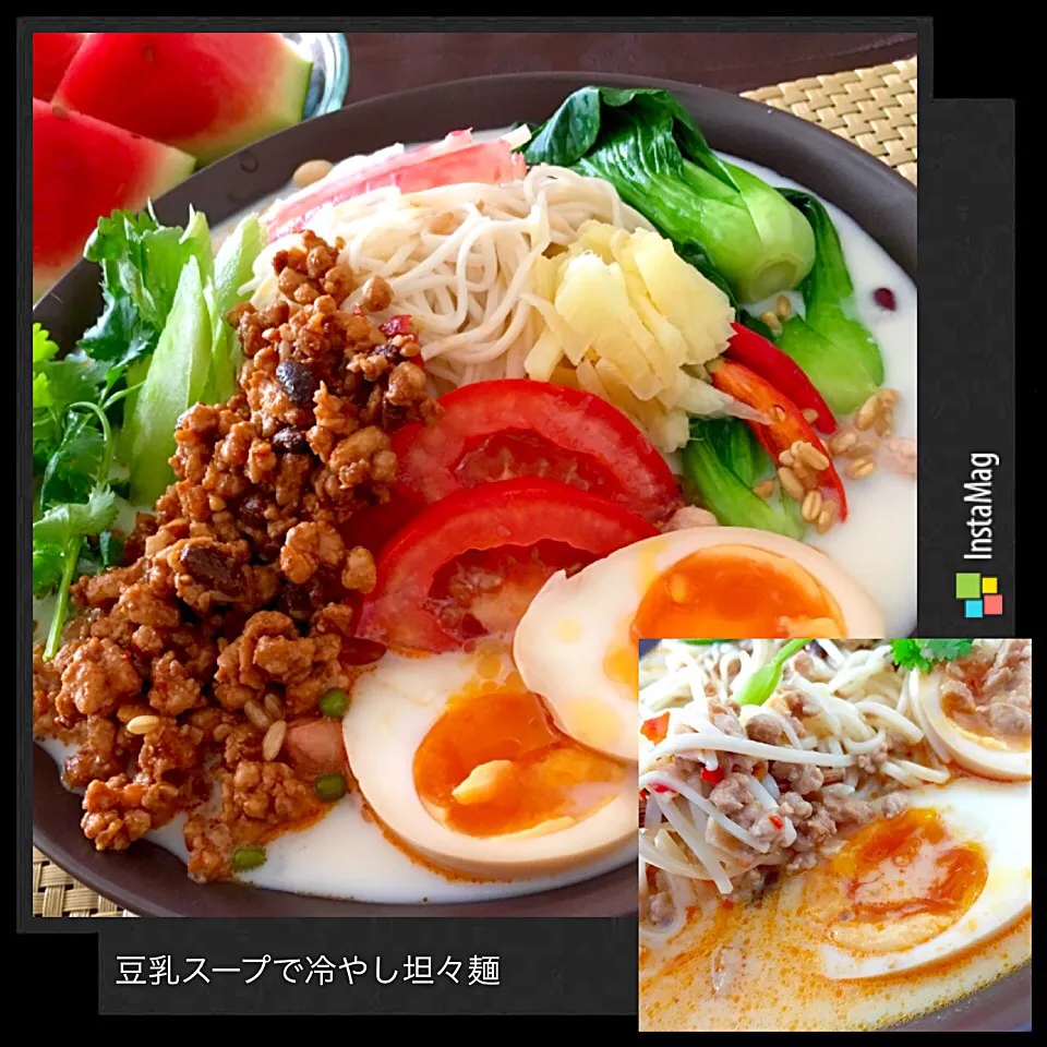 フレッシュ豆乳そのままOK！濃厚中華挽き肉炒めで〜冷製坦々麺！そうめんでもGoodです♡|ふかرさん