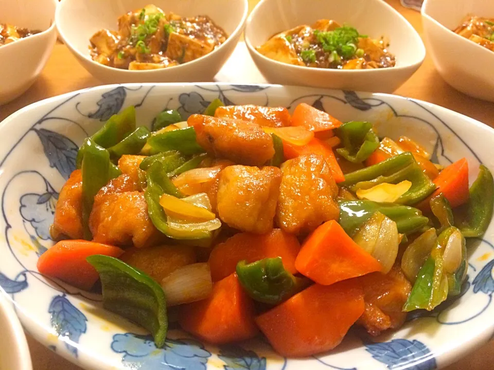 Snapdishの料理写真:今日は酢鶏と麻婆中華三昧(*^^*)|chunさん