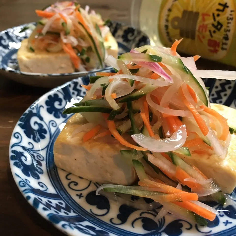 豆腐ステーキさっぱり野菜マリネ添えʕ-̼͡-ʔ|七海さん