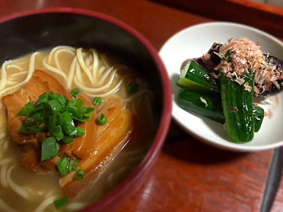 沖縄そばと、夏野菜の寒糀漬け|FKTMPさん