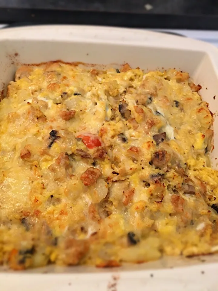 Frittata bake onions cheese bbq chicken tomatoes mushrooms|bovis homesさん