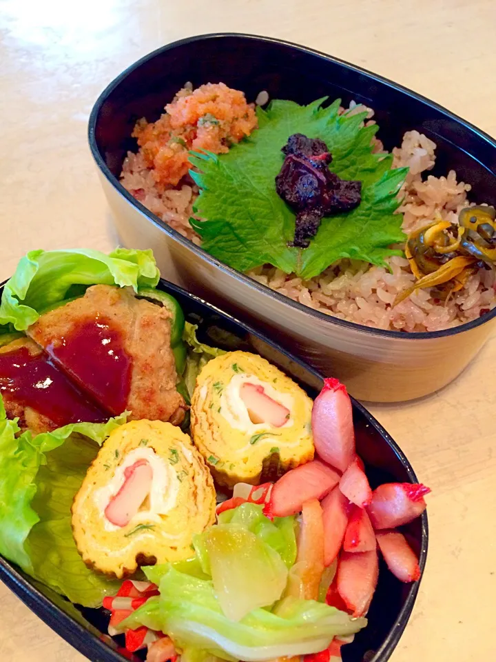 Snapdishの料理写真:男子弁当 ピーマン肉詰めだよぉ〜〜♬|Booパパさん