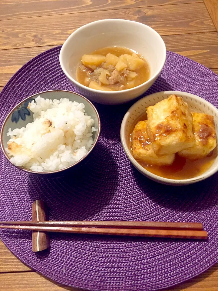 揚げ出し豆腐。肉じゃが。|Reina Reinaさん