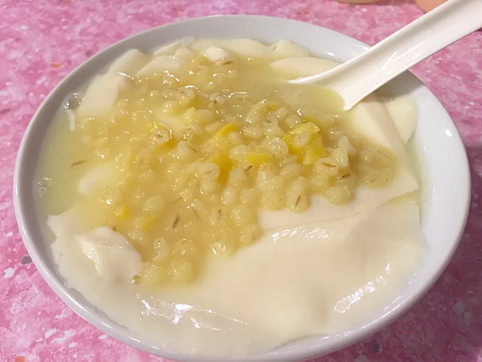 Bean curd pudding with barley & ginkgo paste|Sky Blueさん