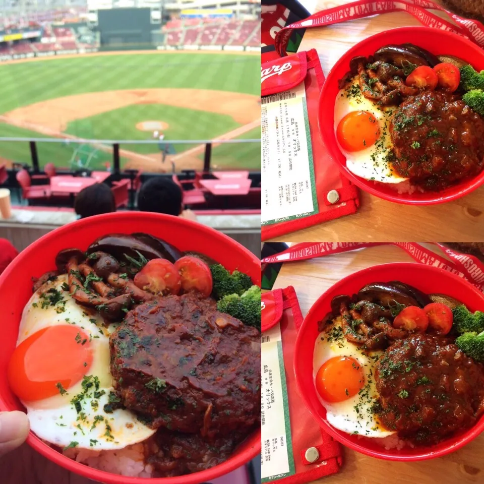 Snapdishの料理写真:6月17日♡カープ観戦弁当 ロコモコ丼|MAPITEEさん