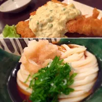 Snapdishの料理写真:〆は行きつけのお店のとり天、ぶっかけうどん