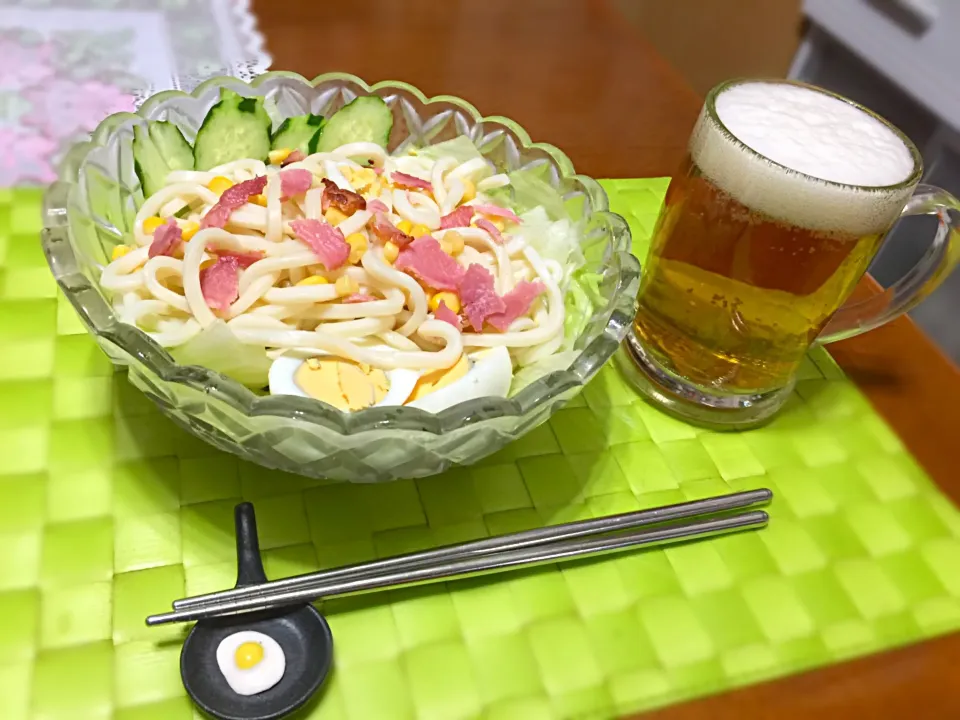 サラダうどん🍜&ハートランド🍺|マニラ男さん