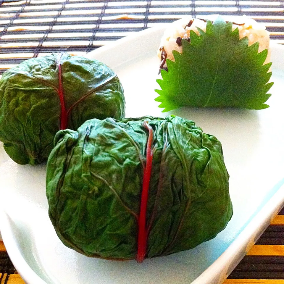 Snapdishの料理写真:Swiss Chard Onigiri 🍙🍙🍙|mamaeriさん