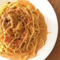 雲丹のトマトクリームパスタ作ったよ🍝