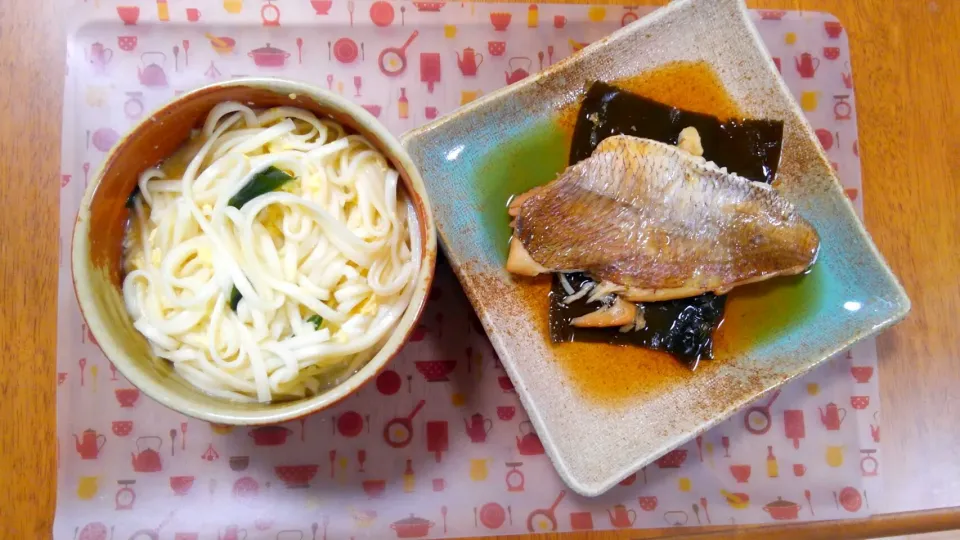 ６月18日　鯛の煮物　わかめたまごうどん|いもこ。さん